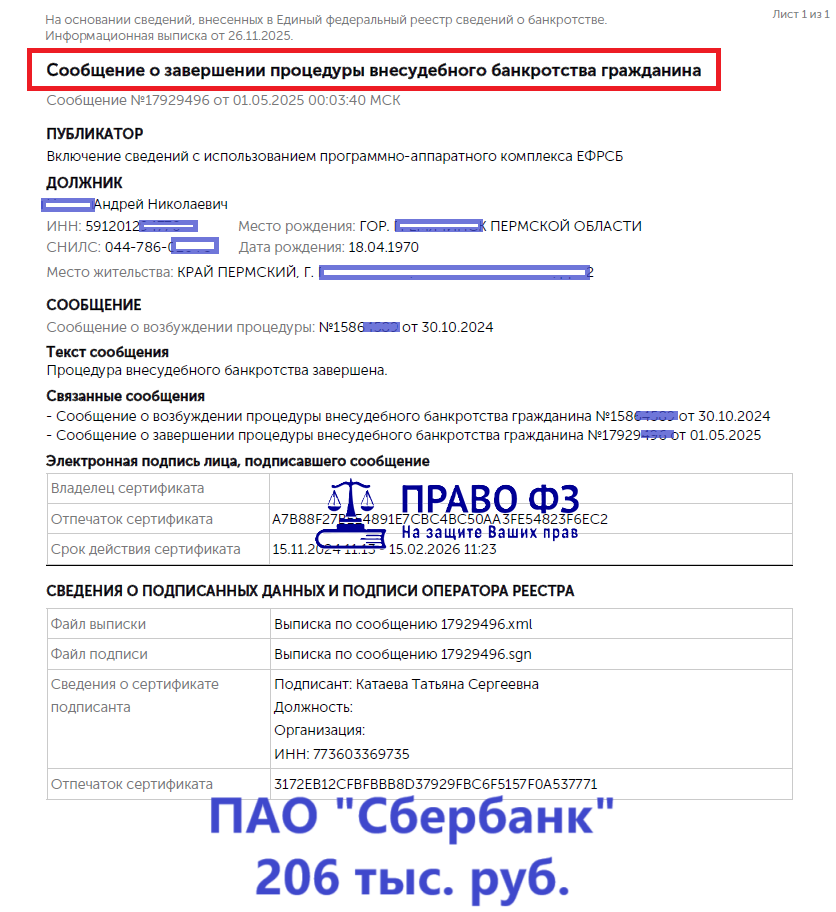 МФЦ 206 тыс. руб. 