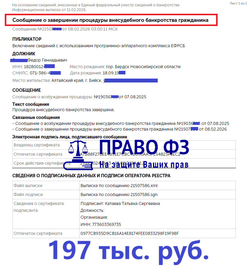 МФЦ  197 тыс. руб. 